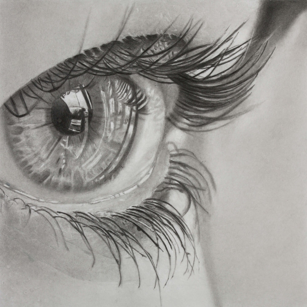 close up of eye, realism pencil drawing