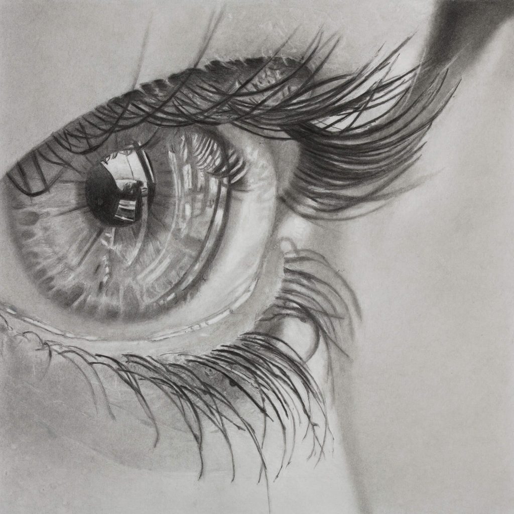 Close up of an eye drawing Pencil drawing by Simon Knight, artist in Cornwall. Drawing for sale
