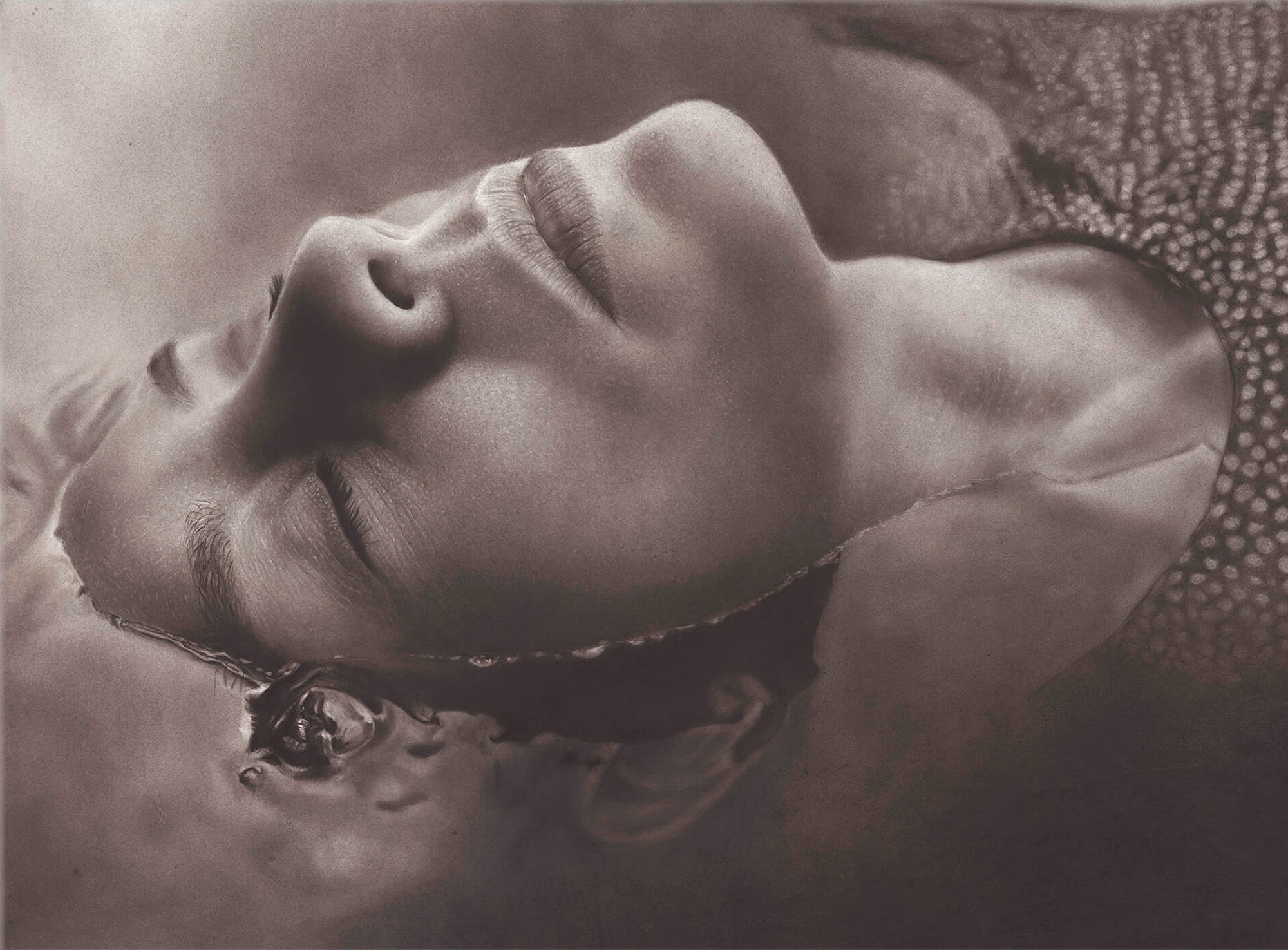 Time to reflect Charcoal drawing by Simon Knight, artist in Cornwall. Drawing for sale