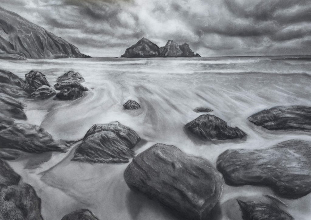 Holywell Bay seascape, dark and stormy